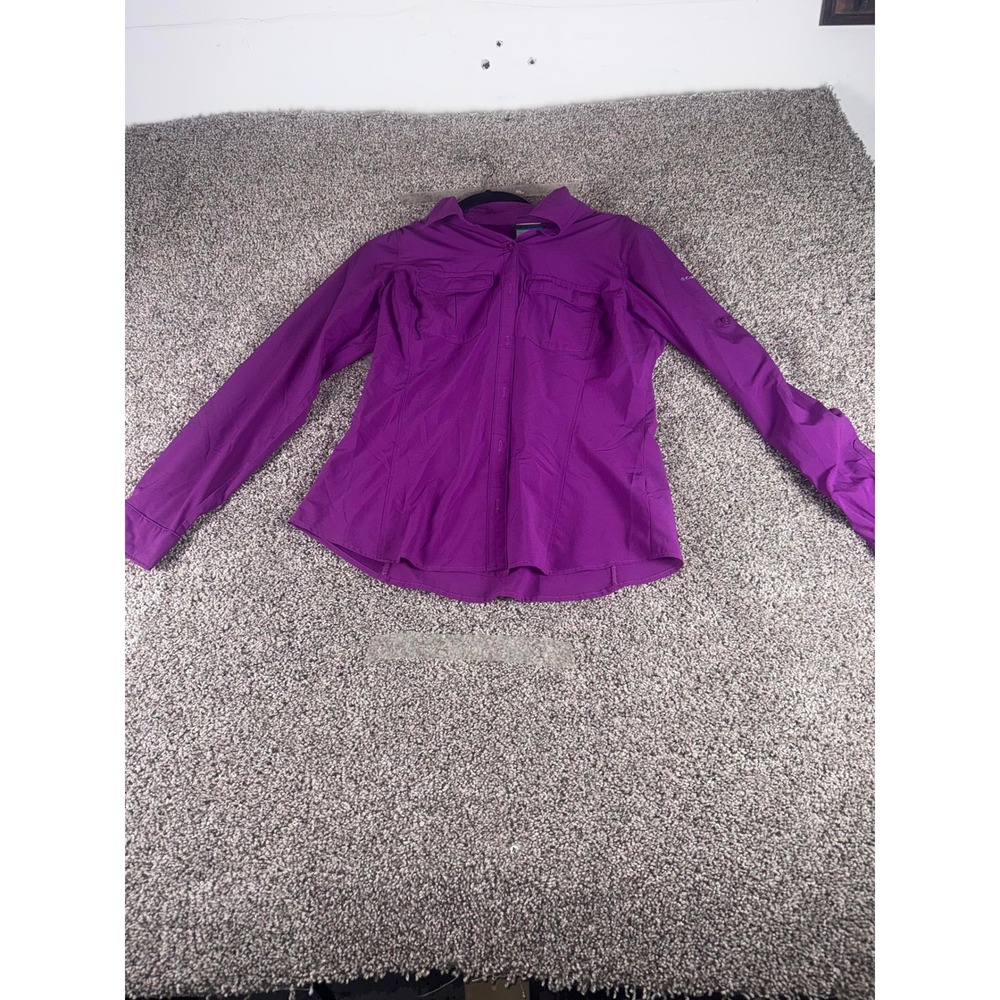 Columbia Omni-Shade Button Up Outdoor Shirt Womens Purple Long Sleeve Logo - M